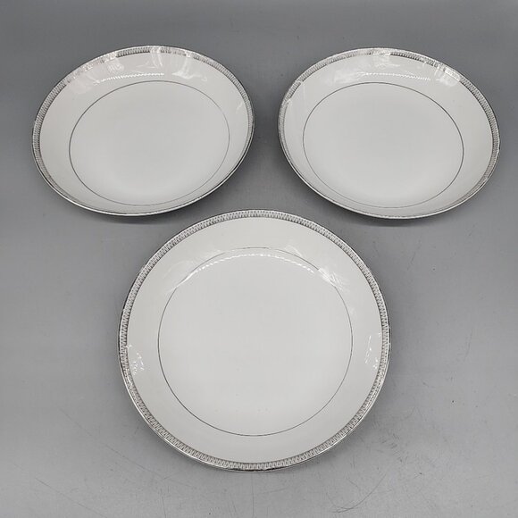Mikasa Barclay Cereal Soup Bowl 7.5" White Silver Porcelain 8258 Set Of 3 - Picture 1 of 5